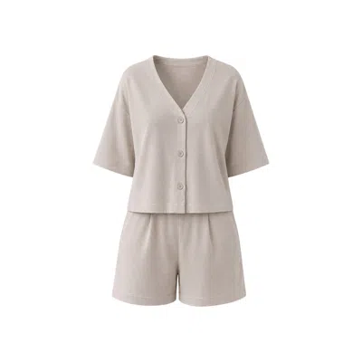 Oh!zuza Night&day Women's Neutrals Meryl Linen Viscose Short Set Contrast Piping - Beige In Sand
