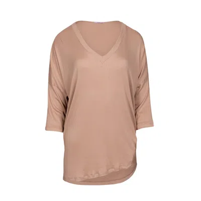 Oh!zuza Night&day Women's Neutrals Oversized Ribbed Blouse - Camel In Beige