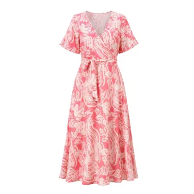Oh!zuza Night&day Women's Neutrals / Pink Echo Viscose Wrap Dress With Pockets - Pink Print In Multi