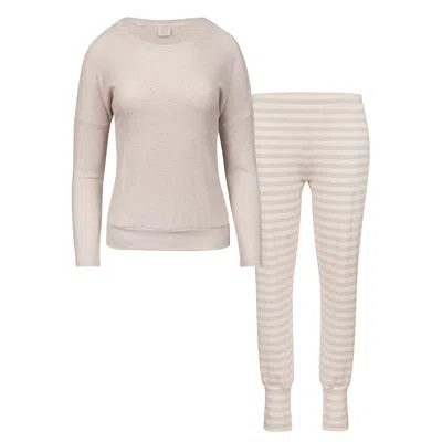 Oh!zuza Night&day Women's Neutrals / White Ribbed Lounge Set - Beige Melange