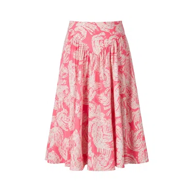 Oh!zuza Night&day Women's Pink / Neutrals Echo Viscose Midi Skirt Pockets - Pink Print In Multi