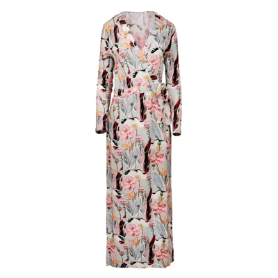 Oh!zuza Night&day Women's Pink / Purple / Green Botanica – Long Floral Wrap Robe