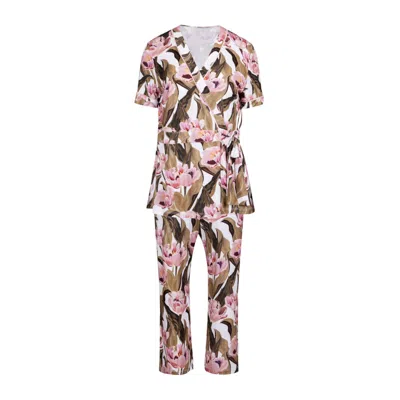 Oh!zuza Night&day Women's Pink / Purple / Green Tulip Blossom Print Pyjama Set In Pink/purple/green