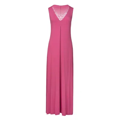 Oh!zuza Night&day Women's Pink / Purple Long Nightdress - Viscose With Embroidery - Strawberry In Pink/purple
