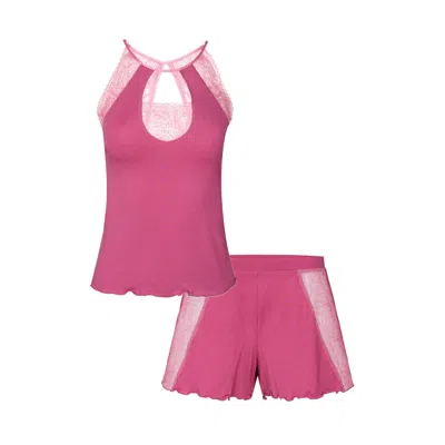Oh!zuza Night&day Women's Pink / Purple Top & Shorts Pj - Brethable Viscose & Soft Lace In Pink/purple
