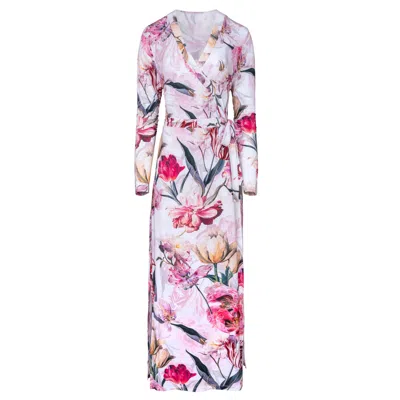 Oh!zuza Night&day Women's Pink / Purple / White Floral Robe -viscose In Pink/purple/white