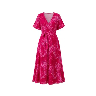 Oh!zuza Night&day Women's Pink / Rose Gold Echo Viscose Wrap Dress With Pockets - Raspberry Print