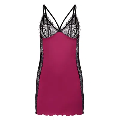 Oh!zuza Night&day Women's Red / Black Sensual Short Chemise - French Leavers Lace - Cranberry In Red/black
