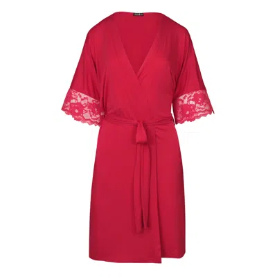 Oh!zuza Night&day Women's Red Elegant Robe - Viscose And Lace - Ruby