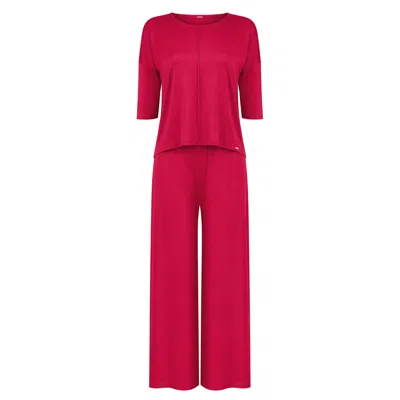Oh!zuza Night&day Women's Red Jackie Loungewear Pyjama Set With Wide-leg Trousers – Ruby