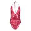 Oh!zuza Night&day Women's Red Lace Tie-back Bodysuit- Ruby In Red
