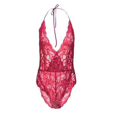 Oh!zuza Night&day Women's Red Lace Tie-back Bodysuit- Ruby