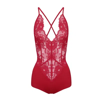 Oh!zuza Night&day Women's Red Ruby Bodysuit - Soft Viscose & Delicate Lace