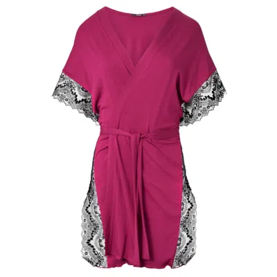 Oh!zuza Night&day Women's Red Sensual Delicate Short Robe - French Leavers Lace - Cranberry In Pink