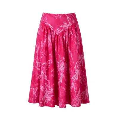 Oh!zuza Night&day Women's Rose Gold / Pink Echo Viscose Midi Skirt Pockets - Raspberry Print