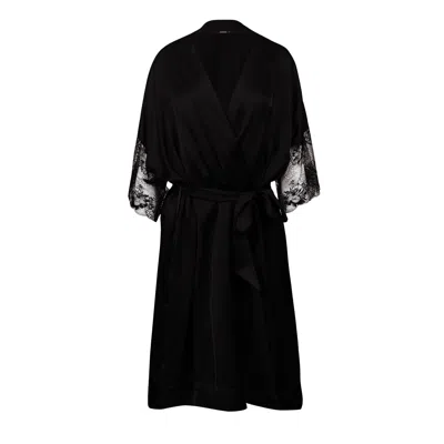 Oh!zuza Night&day Women's Satin Robe With Lace - Timeless Elegance - Black