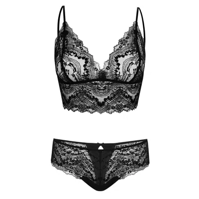 Oh!zuza Night&day Women's Secret Lace Lingerie Set Bralette & Brazilian Briefs – Black