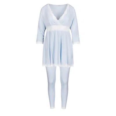 Oh!zuza Night&day Women's White / Blue Lace Elegance Pyjama Midi In White/blue