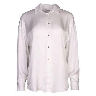 Oh!zuza Night&day Women's White Echo – Cream Oversized Satin Viscose Shirt