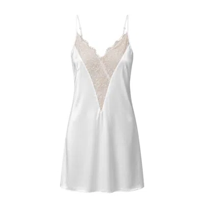 Oh!zuza Night&day Women's White / Gold Grace Satin Viscose Mini Nightdress Lace Gold Cream