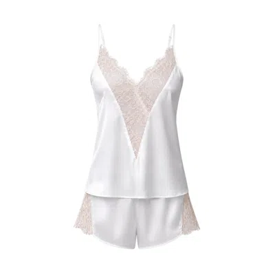 Oh!zuza Night&day Women's White / Gold Grace Satin Viscose Short Set Lace Cream