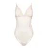Oh!zuza Night&day Women's White / Gold Romantic Cream Lace Bodysuit In White/gold