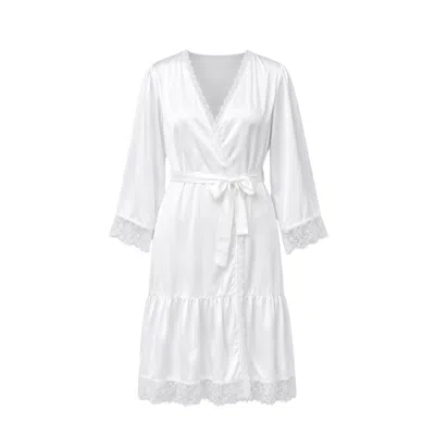 Oh!zuza Night&day Women's White Grace Satin Viscose Midi Robe Chiffon Lace Cream