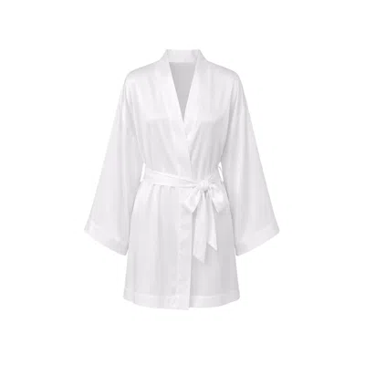 Oh!zuza Night&day Women's White Grace Satin Viscose Short Kimono Robe Cream