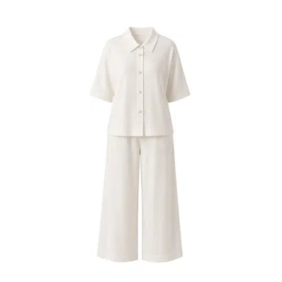 Oh!zuza Night&day Women's White / Neutrals Meryl Linen Viscose Pyjama Set Wide Trousers - Ivory