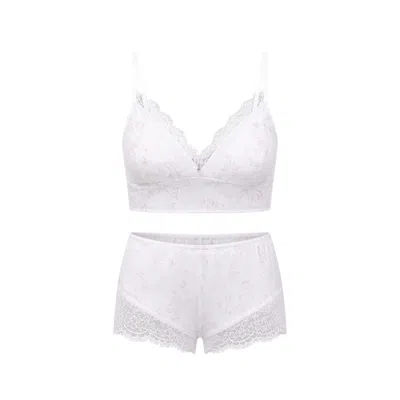 Oh!zuza Night&day Women's White / Pink Juliet Bralette Set - White With Pink Print