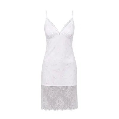 Oh!zuza Night&day Women's White / Pink Juliet Lace Slip Dress - White With Pink Print