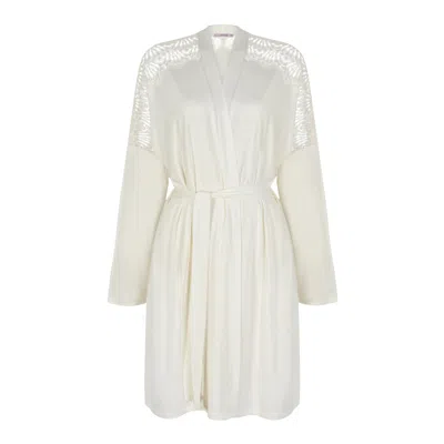 Oh!zuza Night&day Women's White Poem Short Robe With Lace Detail - Cream