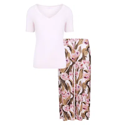 Oh!zuza Night&day Women's White / Rose Gold Creamy Tulip Pyjama Set In White/rose Gold