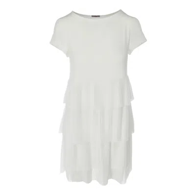 Oh!zuza Night&day Women's White Short Frill Dress With Translucent Pleats