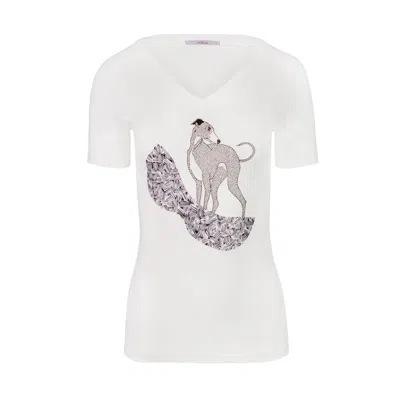 Oh!zuza Night&day Women's White Short Sleeve V-neck T-shirt - Greyhound