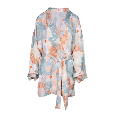 Oh!zuza Night&day Women's Yellow / Orange / Green Kimono Robe - Ecovero Satin In Yellow/orange/green