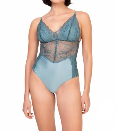 Ohzuza See Through Lace Bodysuit In Blue