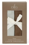 Oilo 2-pack Organic Cotton Muslin Swaddle Blankets In Bark/ Seamoss