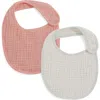 Oilo Kids'  Assorted 2-pack Organic Cotton Muslin Baby Bibs In Eggshell/rose