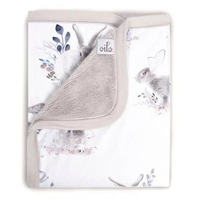 Oilo Studio - Cottontail Bunny Luxury Plush & Jersey Baby Blanket In White;gray