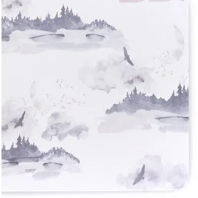 Oilo Studio – Organic Misty Mountain Jersey Fitted Crib Sheet, Ultra-soft & Breathable, Snug Fit For Stan In White;gray
