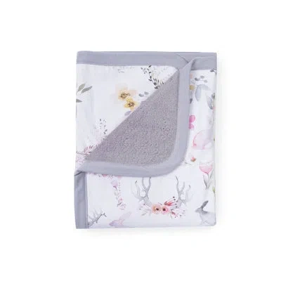 Oilo Studio - Woodland Fawn Luxury Plush & Jersey Baby Blanket In White;gray;pink