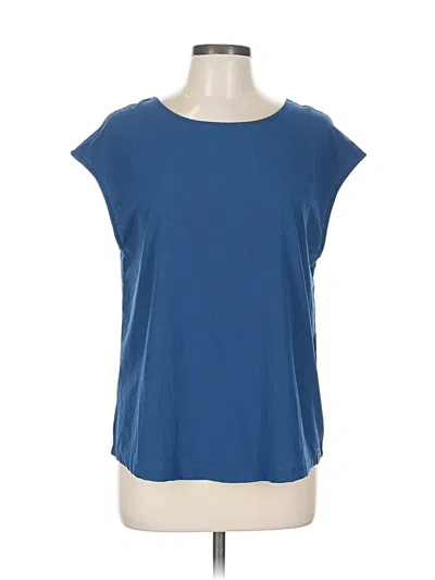 Pre-owned Oiselle Short Sleeve Top Blue Solid Pattern Boatneck Tops