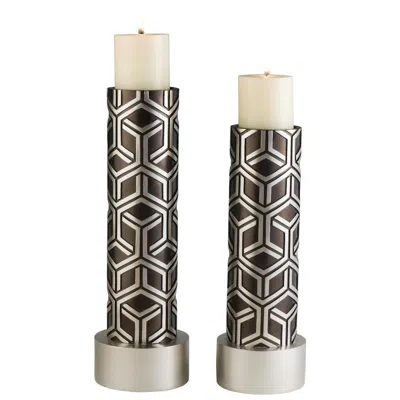Ok Lighting Savannah Chestnut Candleholder Set (set Of 2 - 14" & 16"h)