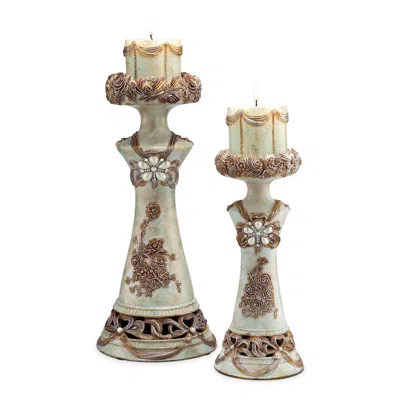 Ok Lighting Vintage Rose Candleholder 2 In 1 Set In Burgundy