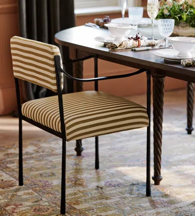 Oka Abellona Stripe Upholstered Dining Chair - Olive