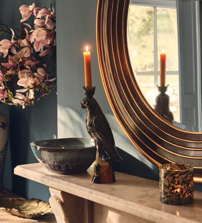 Oka Althea Ceramic Parrot Candle Holder - Dark Green