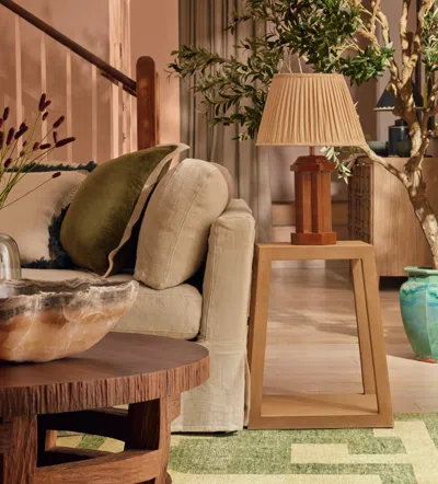 Oka Archibald Pleated Linen Lampshade 45cm - Oyster