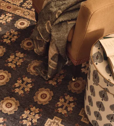 Oka Bordure Rug 244x305cm - Slate Blue/gold