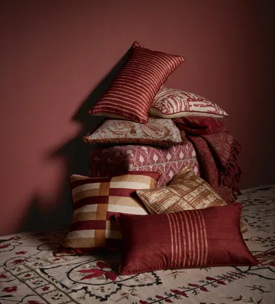 Oka Carena Ghini Feathers Linen Upholstered Trunk - Red Garnet